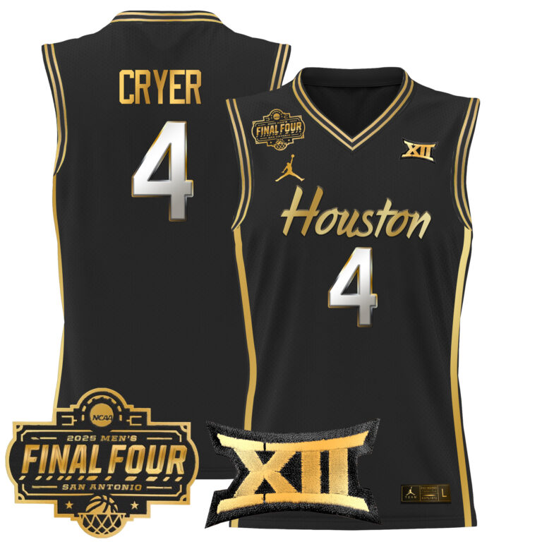 Men Houston Cougars #4 Cryer black 2025 Final Four Patch NCAA Jersey->more ncaa teams->NCAA Jersey